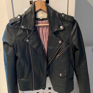 Maje “Bastille” Leather Jacket – Navy Blue – Size FR 36 / US 4 (S)